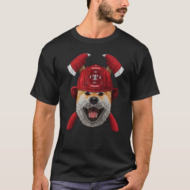 Firefighter Shiba Inu Fireman Boys Kids Fire Rescu T Shirt (Framsida)