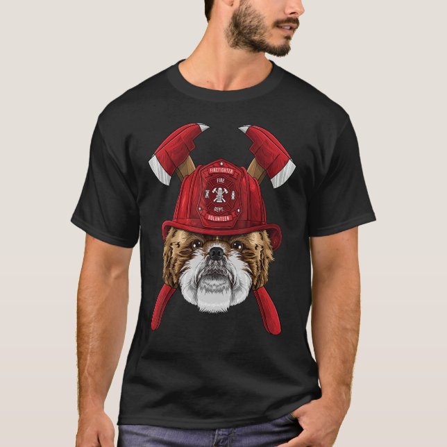 Firefighter Shih Tzu Fireman Boys Kids Fire Räddin T Shirt (Framsida)