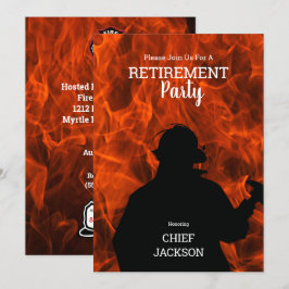 Firefighter Silhouette Flames Pension Party Inbjudningar