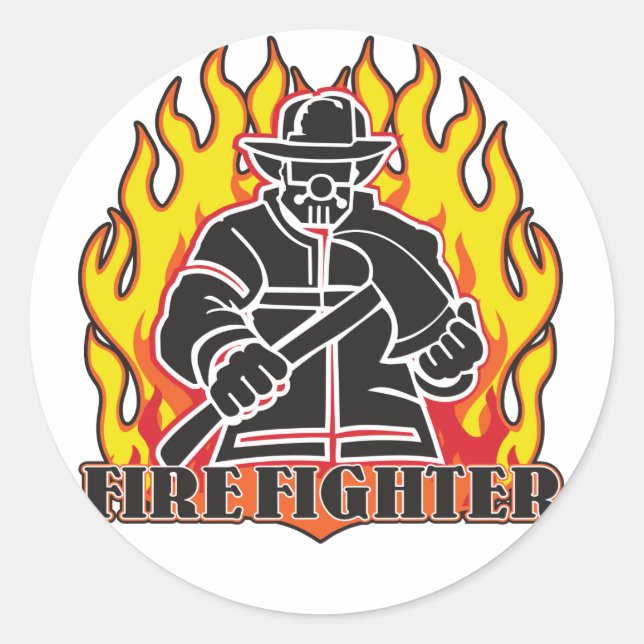 Firefighter Silhouette Runt Klistermärke (Framsida)