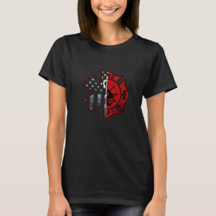 Firefighter Sjukvårdare Symbol American Flagga Fir T Shirt