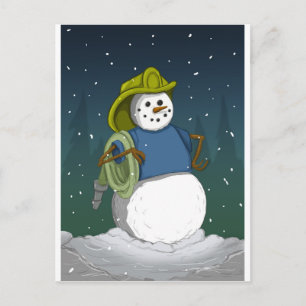 Firefighter Snögubbe Vykort