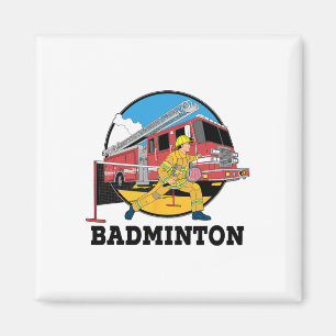 Firefighter Spela Badminton Fireman Firematch Sp Magnet