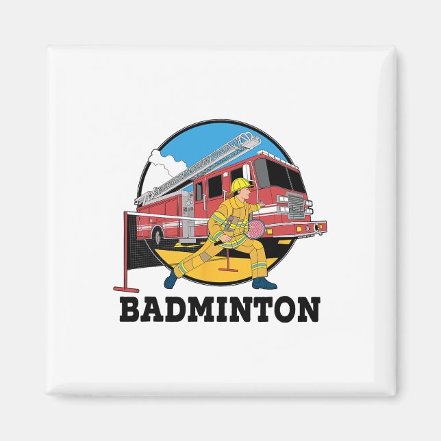 Firefighter Spela Badminton Fireman Firematch Sp Magnet (Framsidan)