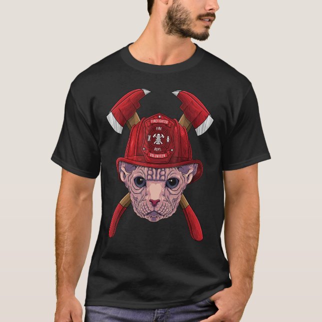 Firefighter Sphynx Fireman Boys Kids Fire Rädding  T Shirt (Framsida)