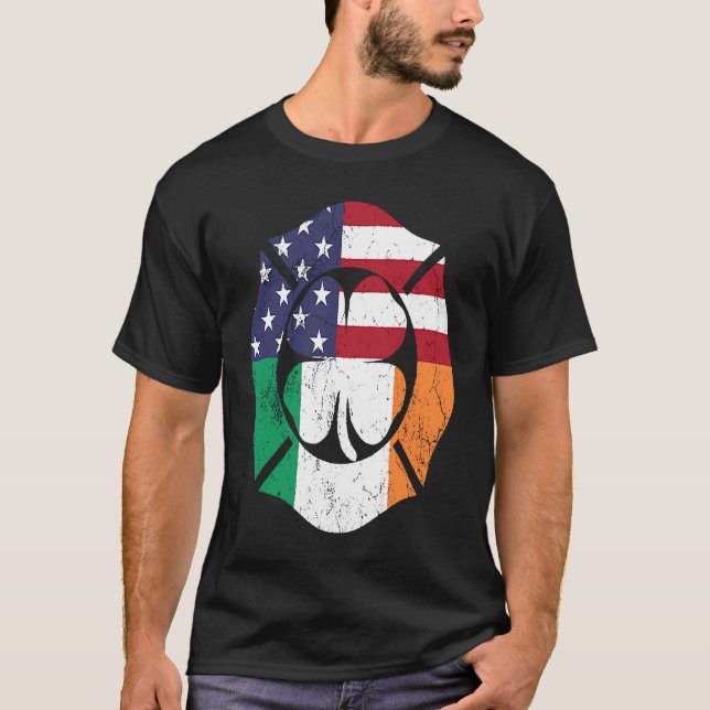 Firefighter St Patricks Day Irish American Flag Sh T Shirt (Framsida)