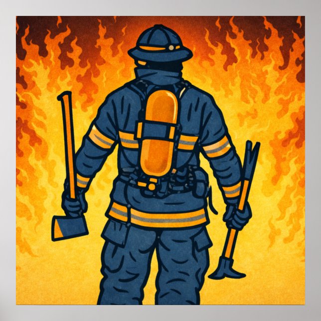 Firefighter Standing Against the Flames Poster (Framsidan)