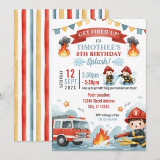 Firefighter Stänk Boys Sommarfödelsedag Bassäng Pa Inbjudningar