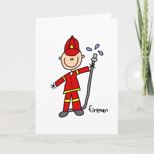 Firefighter Stick figur Card Kort (Framsida)