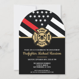 Firefighter Studenten Red Line Fireman Party Inbjudningar