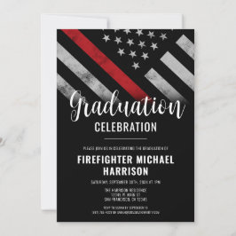 Firefighter Studenten Red Line Flagga Fireman Inbjudningar