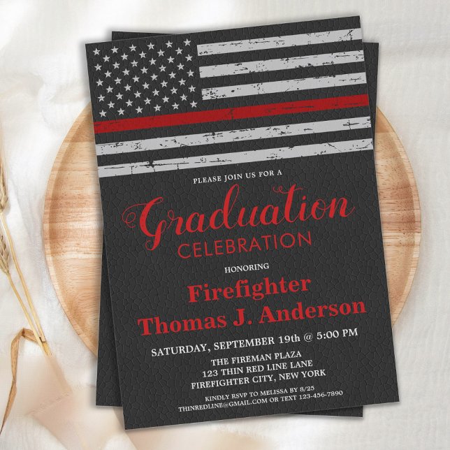 Firefighter Studenten Thin Red Line Flagga Fireman Inbjudningar (Skapare uppladdad)