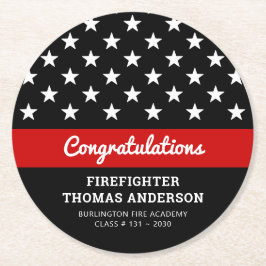 Firefighter Studenten Thin Red Line Party Underlägg Papper Rund