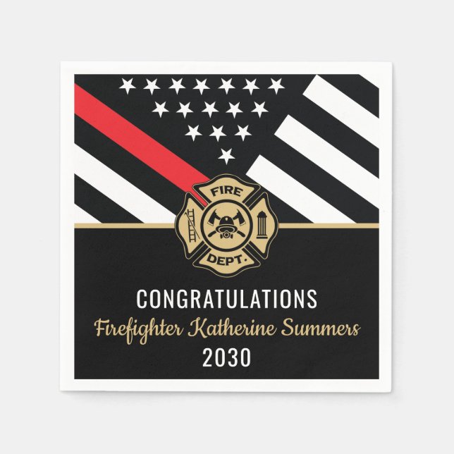 Firefighter Studentfest Thin Red Line Flagga Pappersservett (Framsidan)