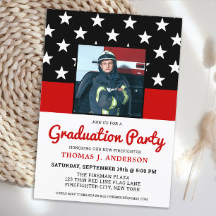 Firefighter Studentfest Thin Red Line Photo Inbjudningar