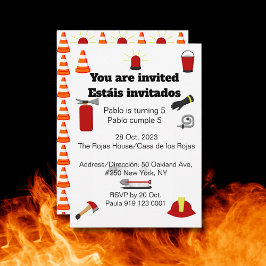 Firefighter Theme Bilingual Birthday Boy Party Inbjudningar