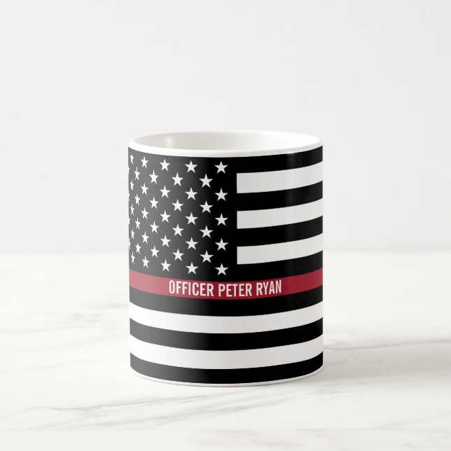Firefighter Thin Red Line American Flagga Add Namn Kaffemugg (Center)