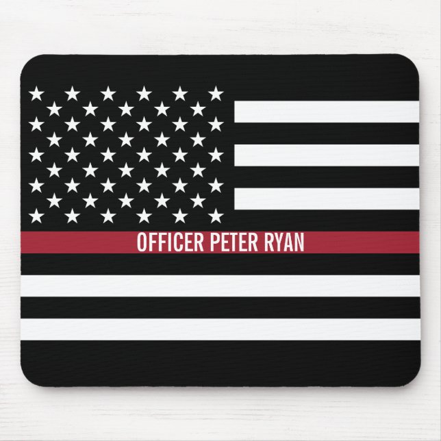 Firefighter Thin Red Line American Flagga Add Namn Musmatta (Framsidan)