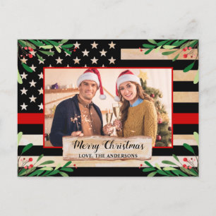 Firefighter Thin Red Line American Flagga jul Helg Vykort
