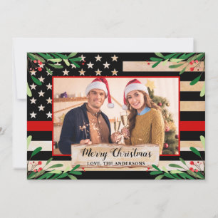 Firefighter Thin Red Line American Flagga jul Julkort