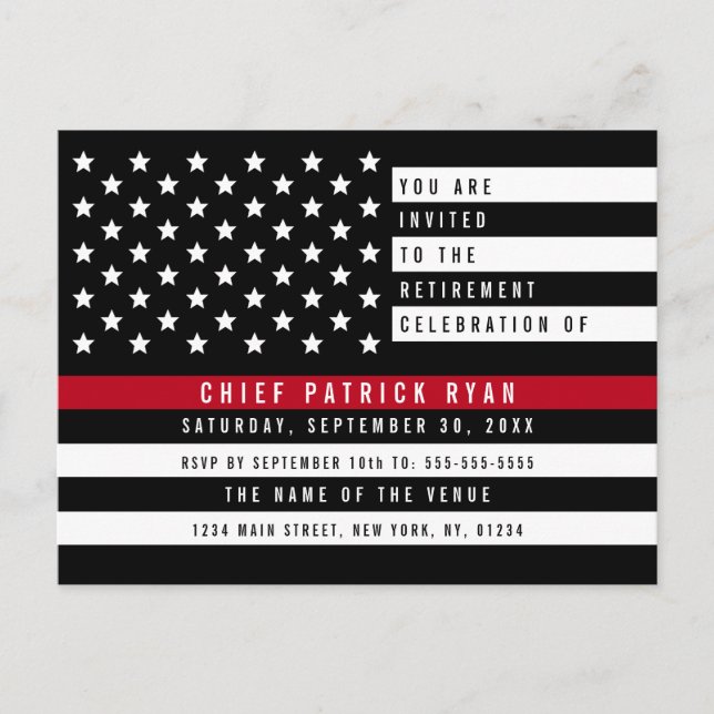 Firefighter Thin Red Line American Flagga Pension Vykort (Framsida)