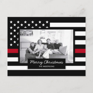 Firefighter Thin Red Line American Flagga Photo Helg Vykort