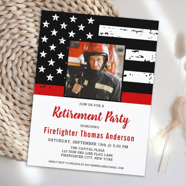 Firefighter Thin Red Line Anpassningsbar Photo Pen Inbjudan Vykort (Skapare uppladdad)