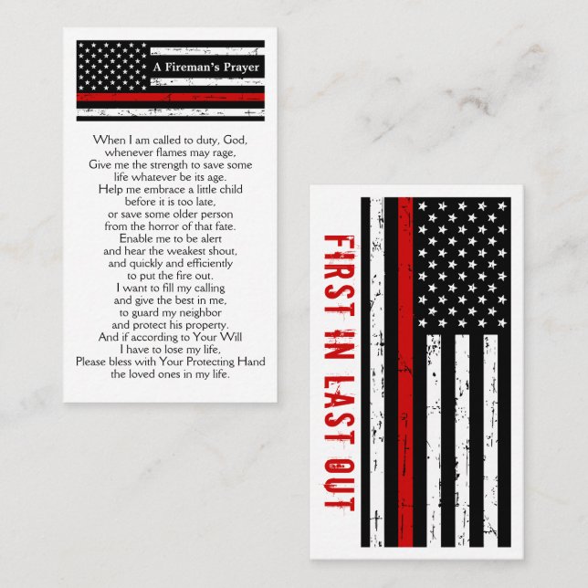 Firefighter Thin Red Line Bulk Fireman's Prayer Visitkort (Fram/baksida)