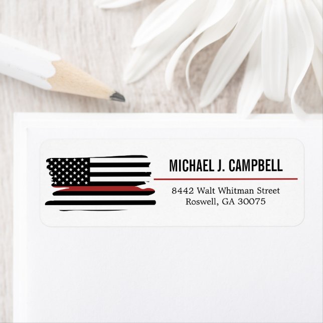 Firefighter Thin Red Line Fire Rädding America Fla Returadress Etikett (Insitu)