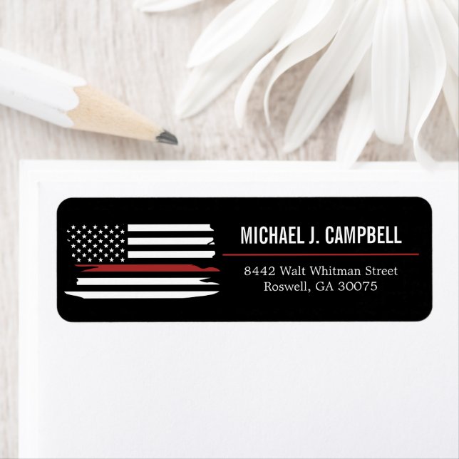Firefighter Thin Red Line Fire Rädding America Fla Returadress Etikett (Insitu)
