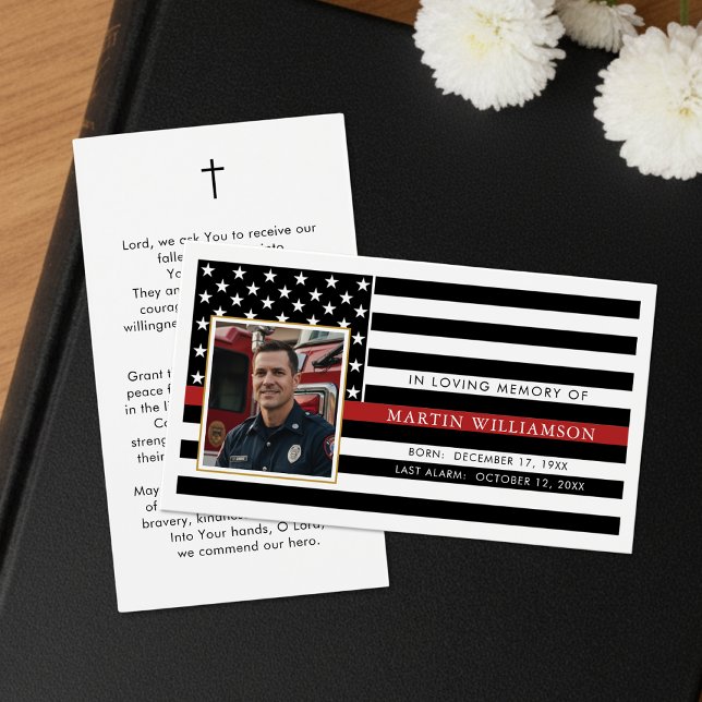Firefighter Thin Red Line Flag Photo Prayer Card Visitkort (Skapare uppladdad)