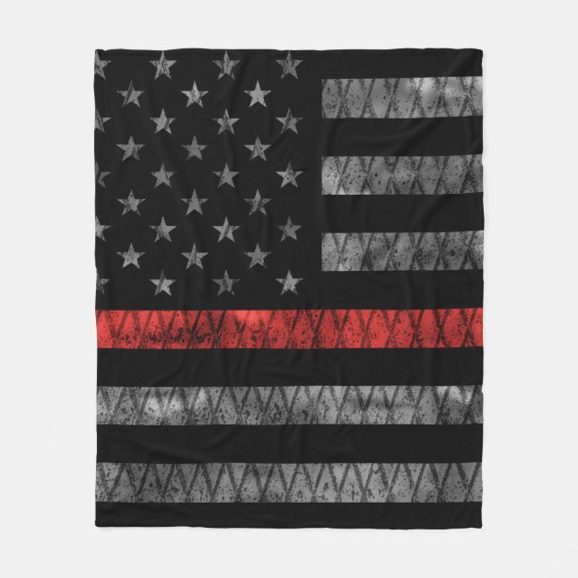 Firefighter Thin Red Line Flagga Fleecefilt (Framsidan)