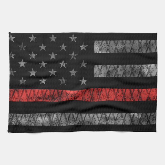 Firefighter Thin Red Line Flagga Kökshandduk (Horisontell)
