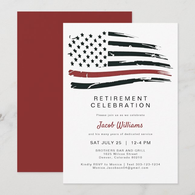 FireFighter Thin Red Line Flagga Party Inbjudningar (Fram/baksida)