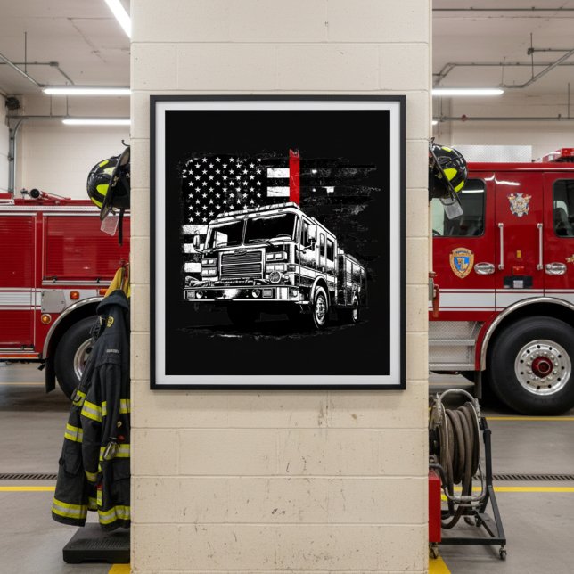 Firefighter Thin Red Line Grunge Flag Poster (Skapare uppladdad)
