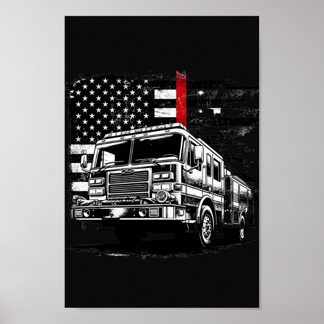 Firefighter Thin Red Line Grunge Flag Poster (Framsidan)