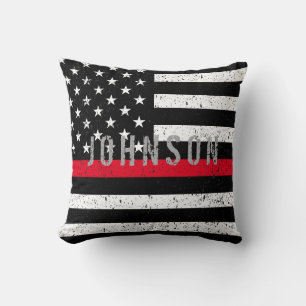 Firefighter Thin Red Line med namn Kudde