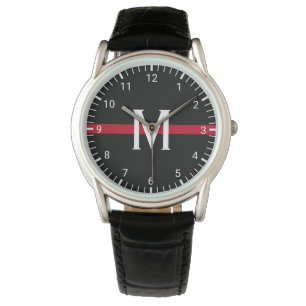 Firefighter Thin Red Line Monogrammed Initial Armbandsur