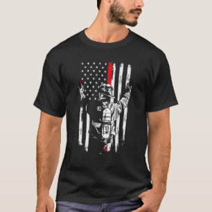 Firefighter Thin Red Line US American Flagga Patri T Shirt