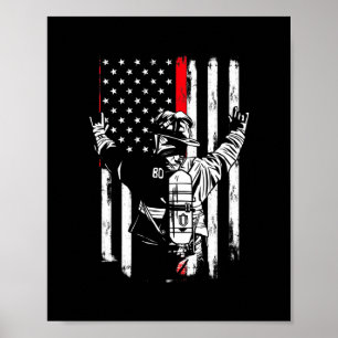 Firefighter Thin Red Line US American Flagga Poster