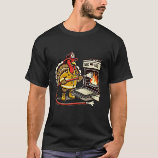Firefighter Turkey Funny Thanksgiving Animal Oven T Shirt