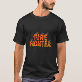 Firefighter Typography Art with Flames & Rescue T Shirt