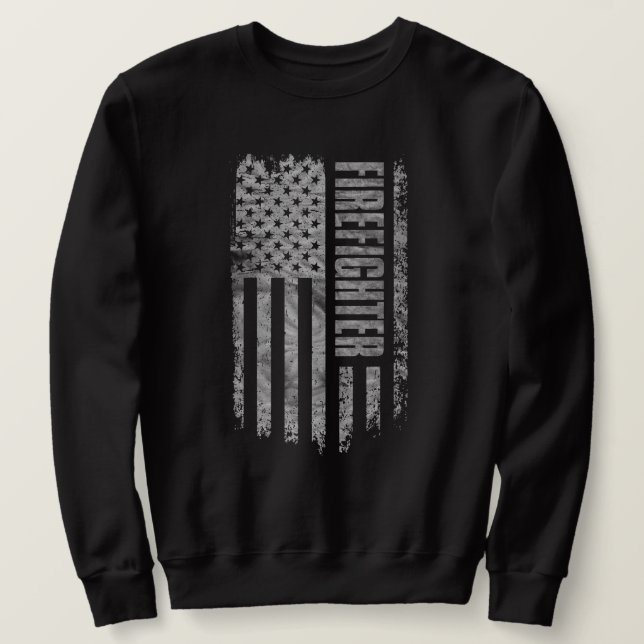 Firefighter USA Flag Distressed design Lång Ärmad Tröja (Design framsida)
