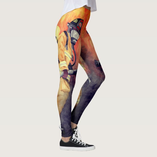 Firefighter Watercolor Painting Leggings Fireman (Höger)