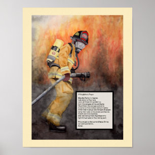 Firefighter Watercolor Print med Prayer Safety Poster
