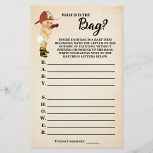 Firefighter What is in Bag Baby Shower Game Flygblad