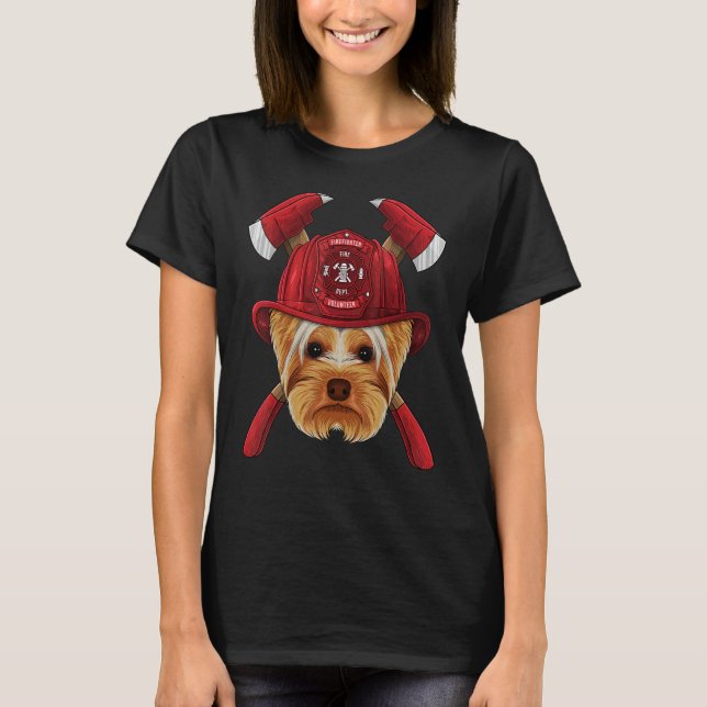 Firefighter Yorkshire Terrier Fireman Boys Kids Fi T Shirt (Framsida)