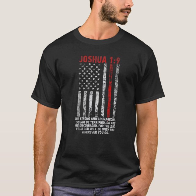 Firefighters American Fire Department Joshua 1 9 W T Shirt (Framsida)