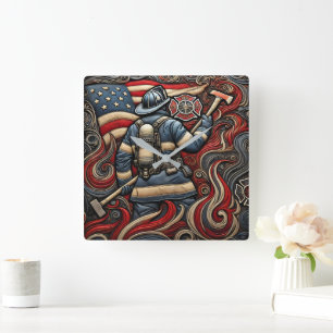 Firefighters Proud Tribute in Art Fyrkantig Klocka