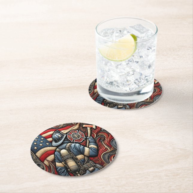 Firefighters Proud Tribute in Art Underlägg Papper Rund (Insitu)